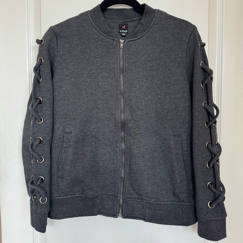 Gray Lace-Up Women's Jacket